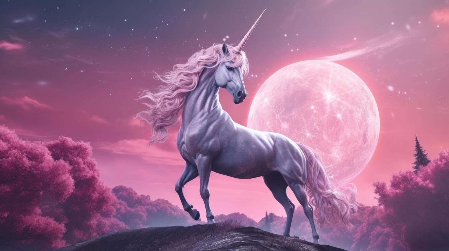 Pink background with unicorn. Illustration photo