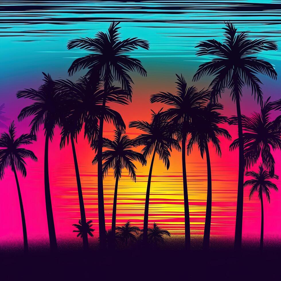 Colorful palm background. Illustration photo