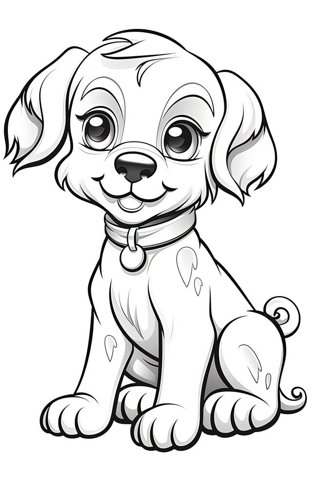 Coloring page with puppy. Illustration photo