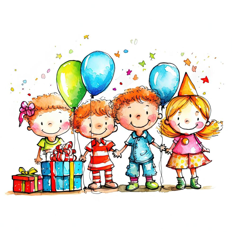Kids cartoon birthday background. Illustration photo