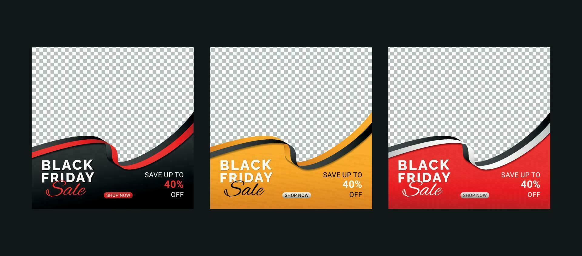 Black Friday sale promo posters. Dark background with black and red balloons for seasonal discount offer, social media premium vector template set