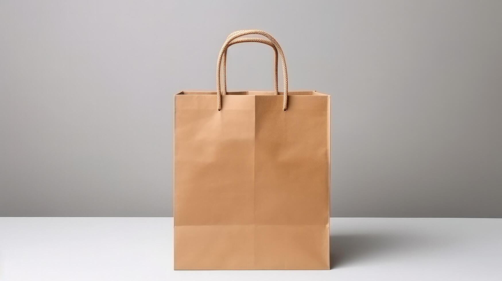 Beige paper shopping bag. Illustration photo