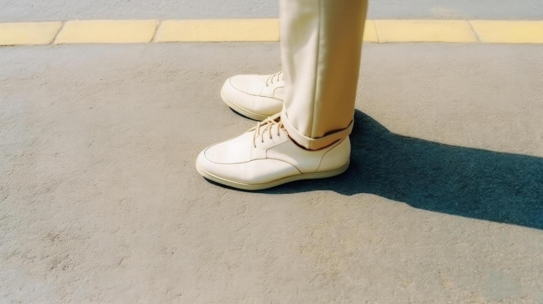 elegante hombre en blanco Zapatos en ciudad calle ilustración ai generativo foto