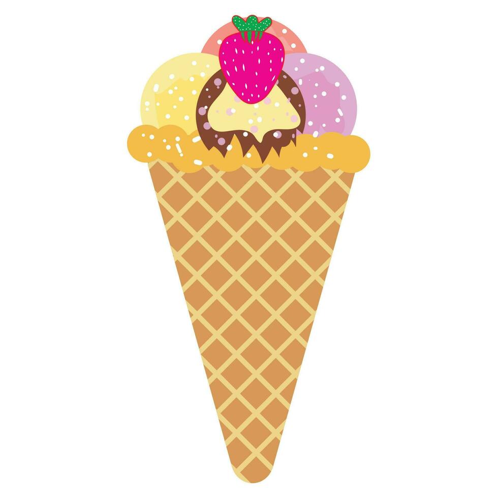 Ice cream scoop strawberry delicious with milk, waffle and chocolate vector