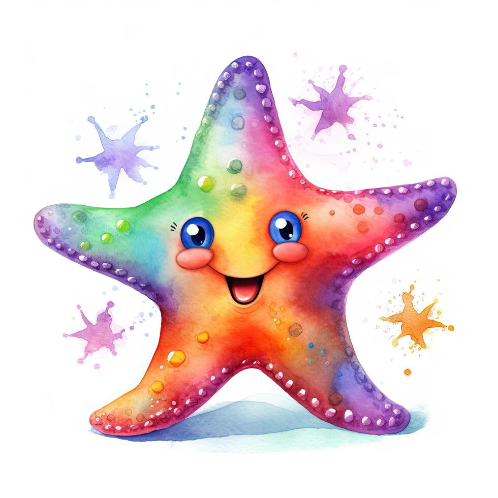 Cute watercolor starfish. Illustration photo