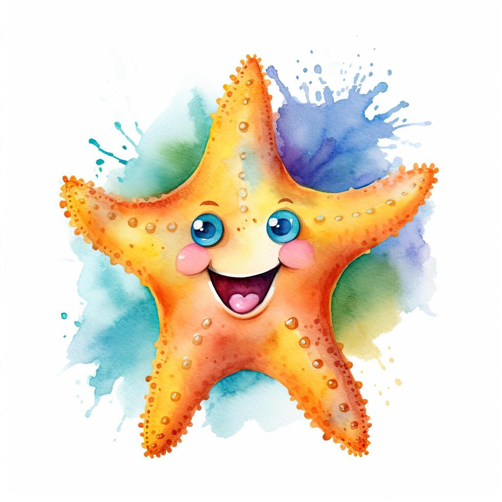 Cute watercolor starfish. Illustration photo