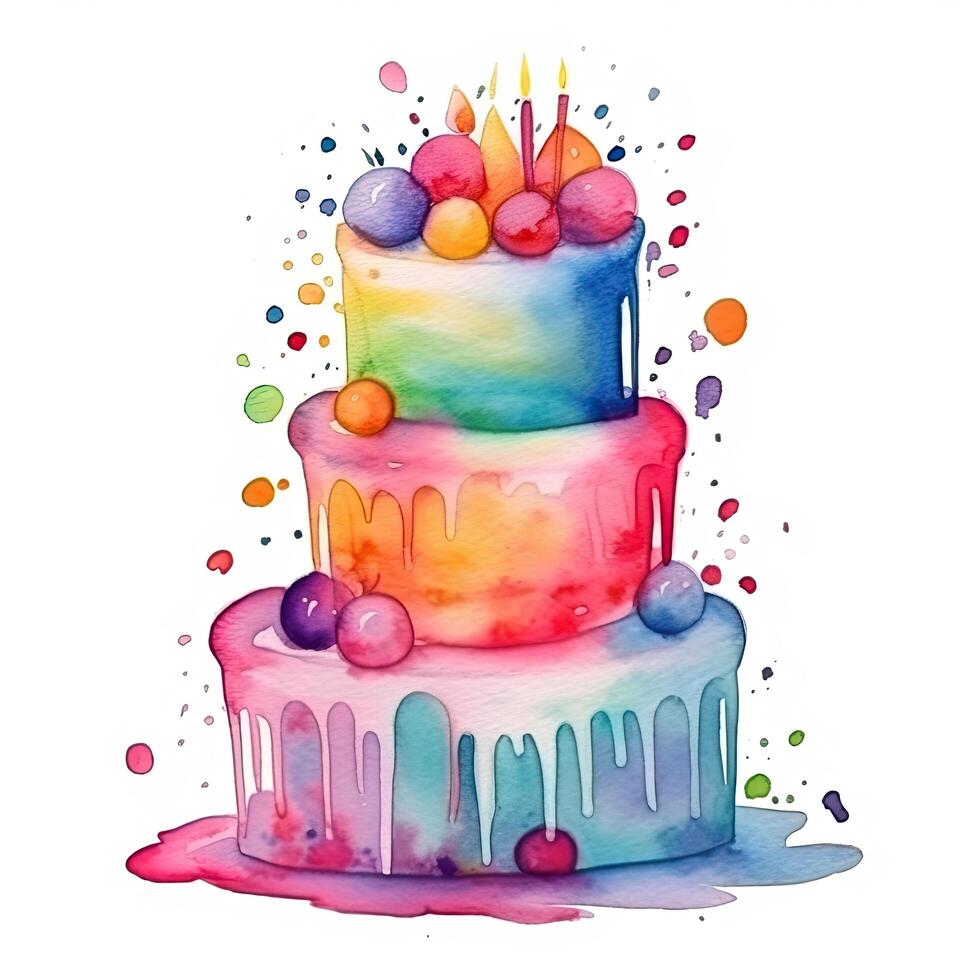 Watercolor Birthday Cake. Illustration photo