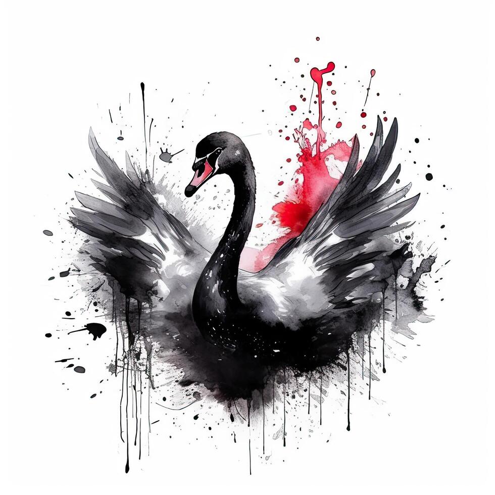 Watercolor black swan. Illustration photo