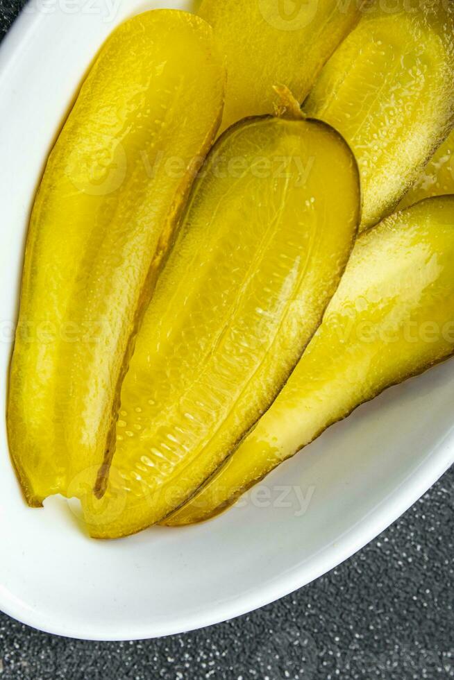 cucumber slice pickled for sandwich vegetable food meal snack on the table copy space food background rustic top view photo