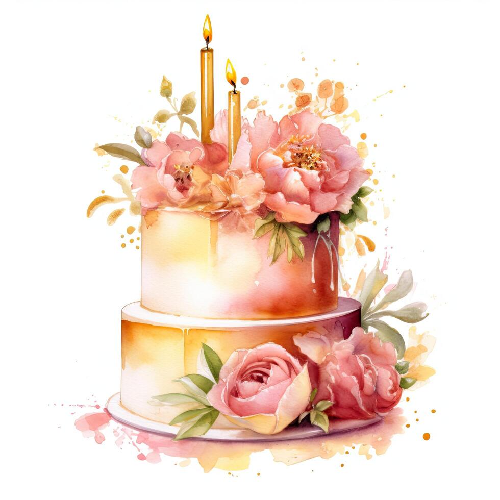 Watercolor Birthday Cake. Illustration photo