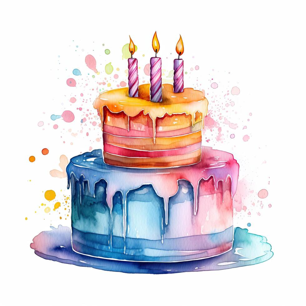 Watercolor Birthday Cake. Illustration photo