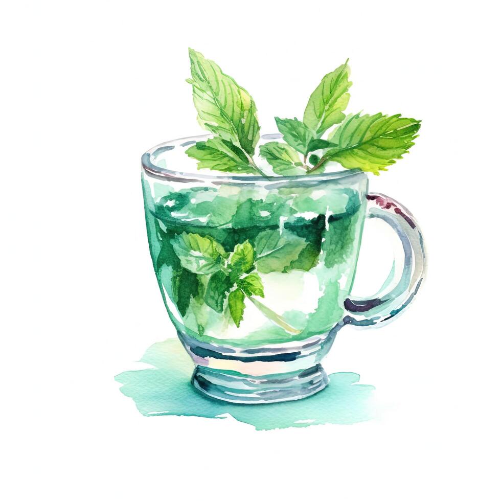 Watercolor mitn tea. Illustration photo