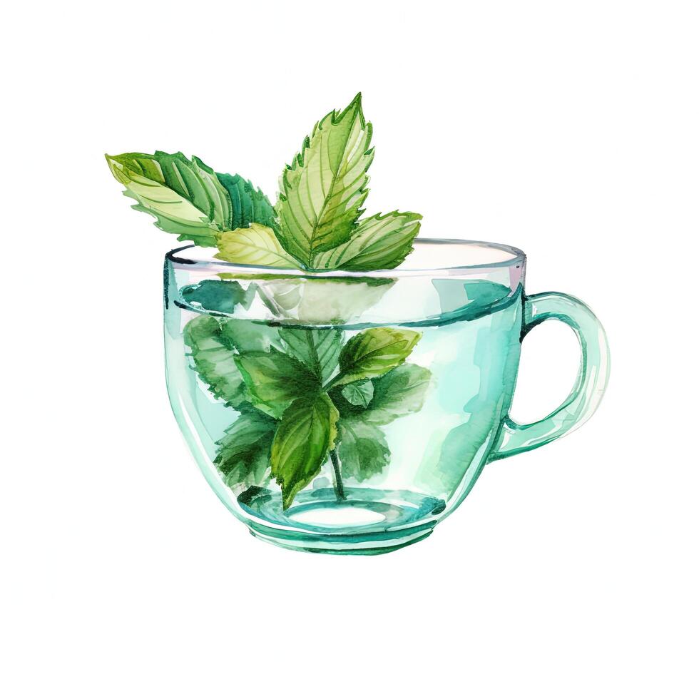 Watercolor mitn tea. Illustration photo