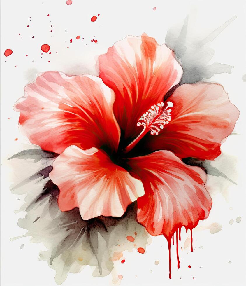 Red watercolor hibiscus flower. Illustration photo