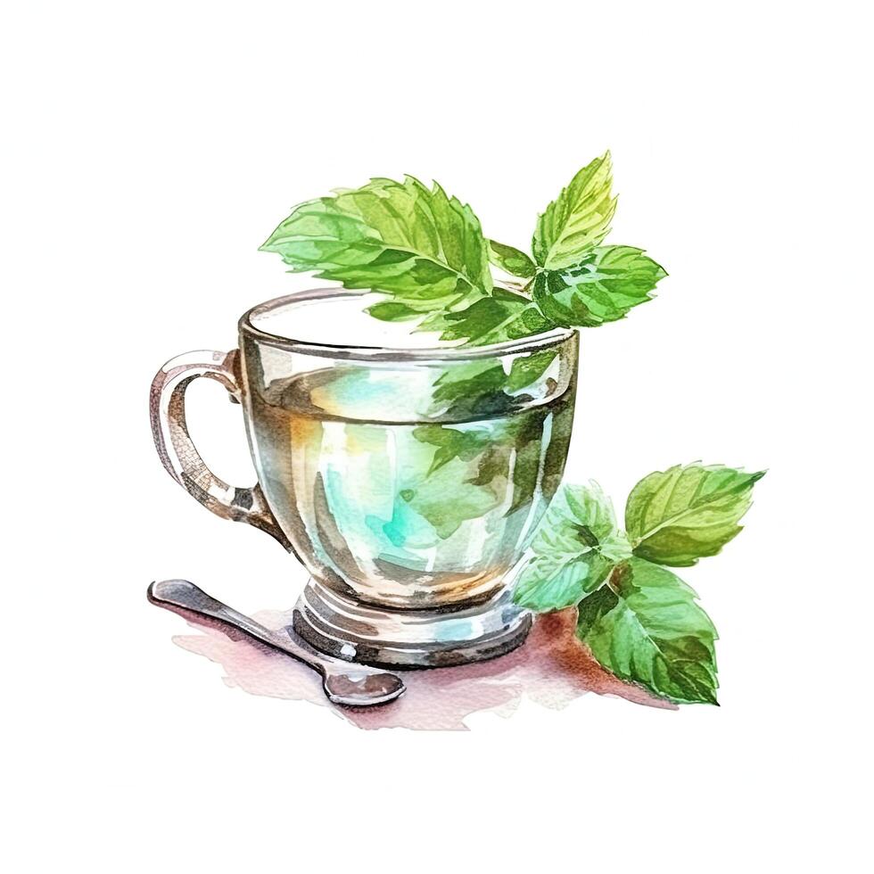 Watercolor mitn tea. Illustration photo