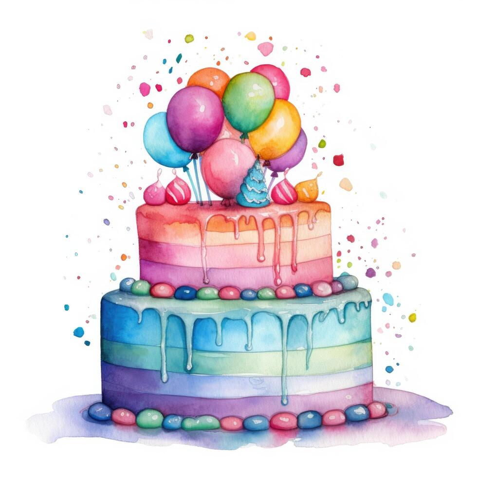 Watercolor Birthday Cake. Illustration photo