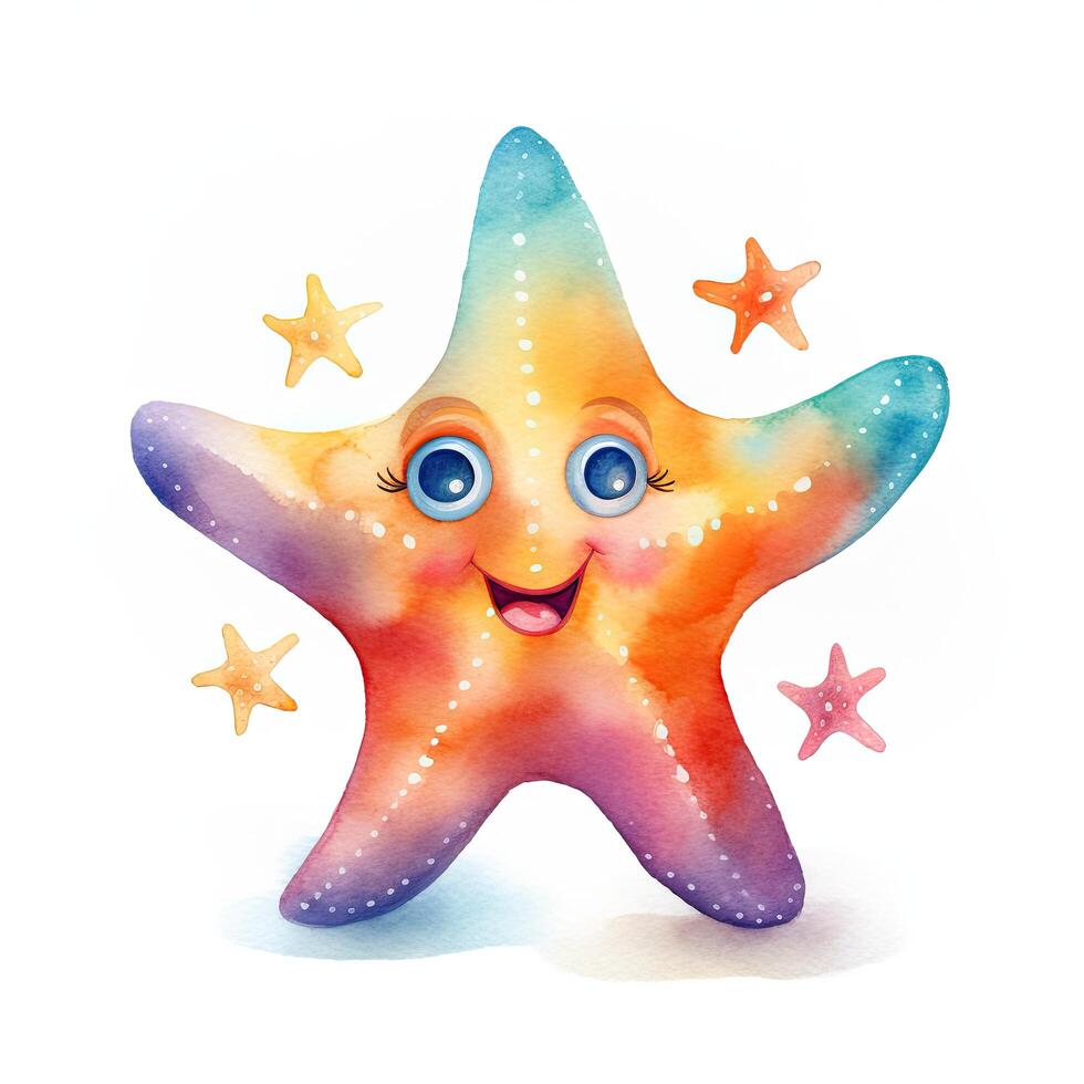 Cute watercolor starfish. Illustration photo