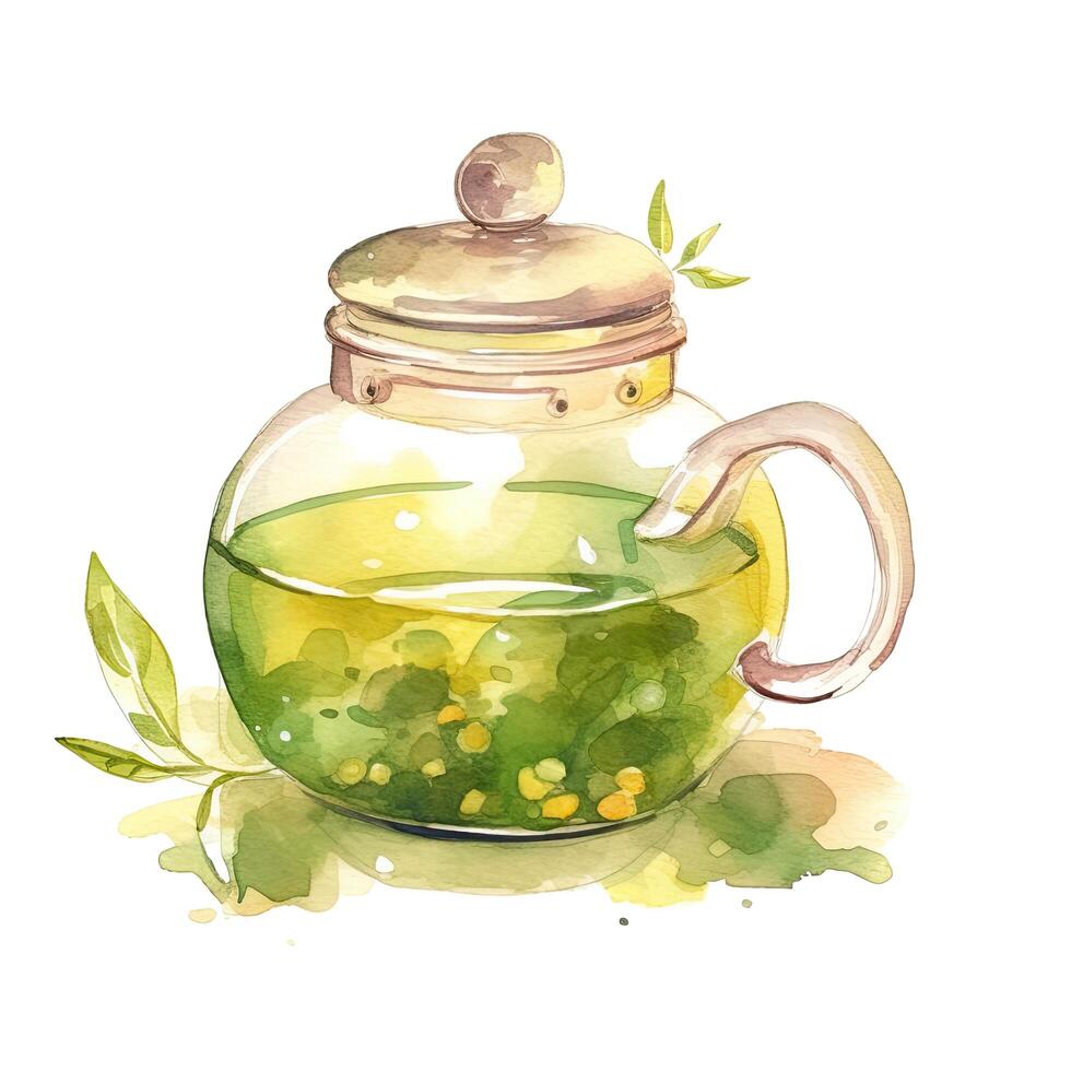 Watercolor green tea. Illustration photo