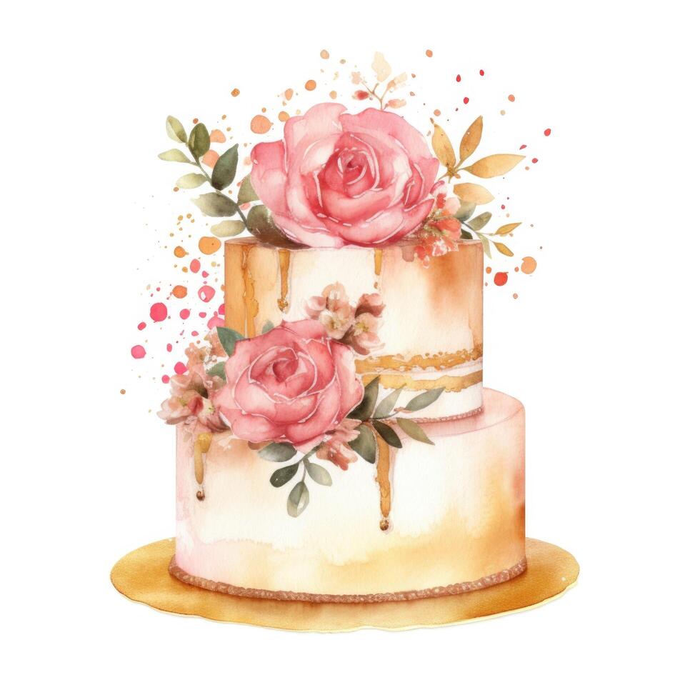 Watercolor Birthday Cake. Illustration photo