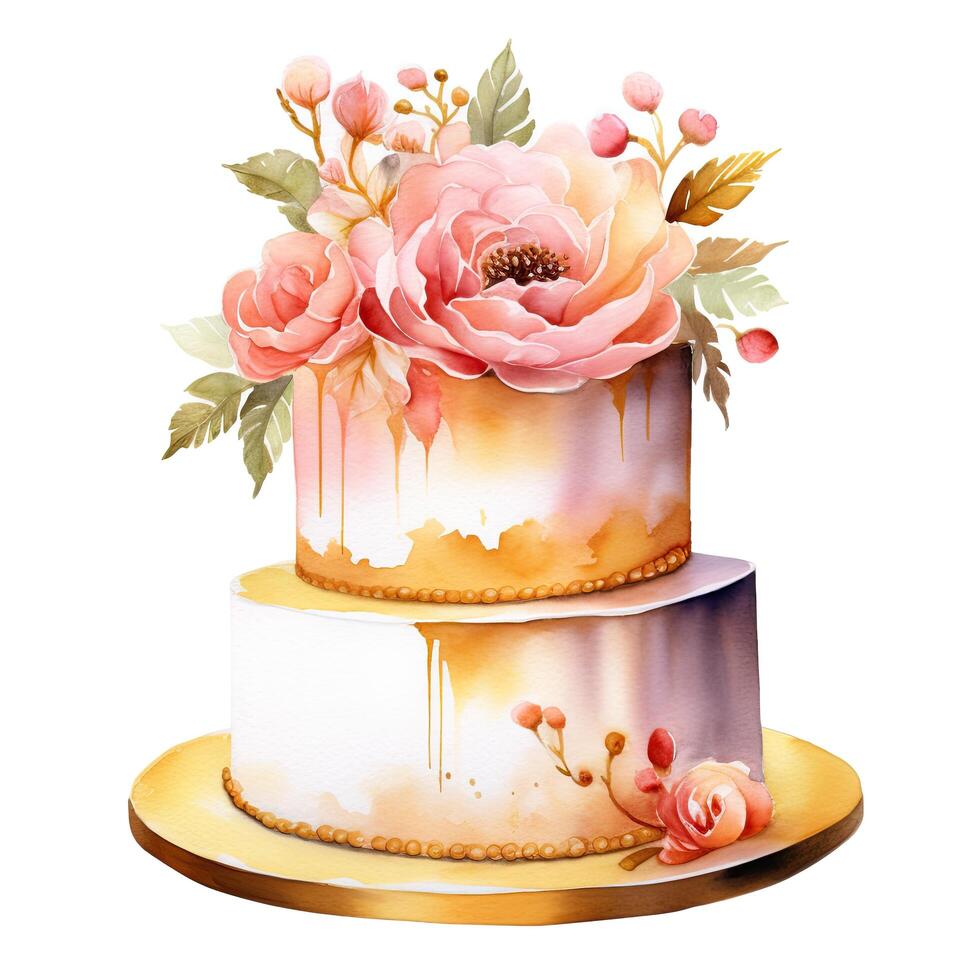 Watercolor Birthday Cake. Illustration photo