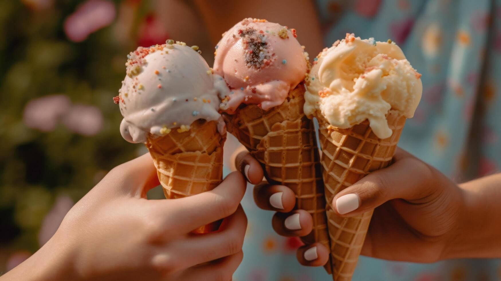 Ice cream cones held by a white man' hands Illustration photo