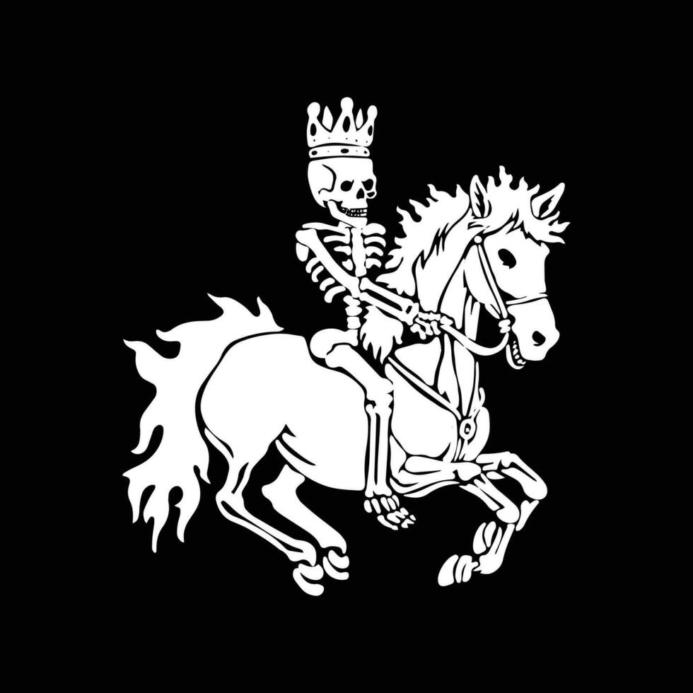 Illustration of a horse with a crown and skeleton on a black background vector