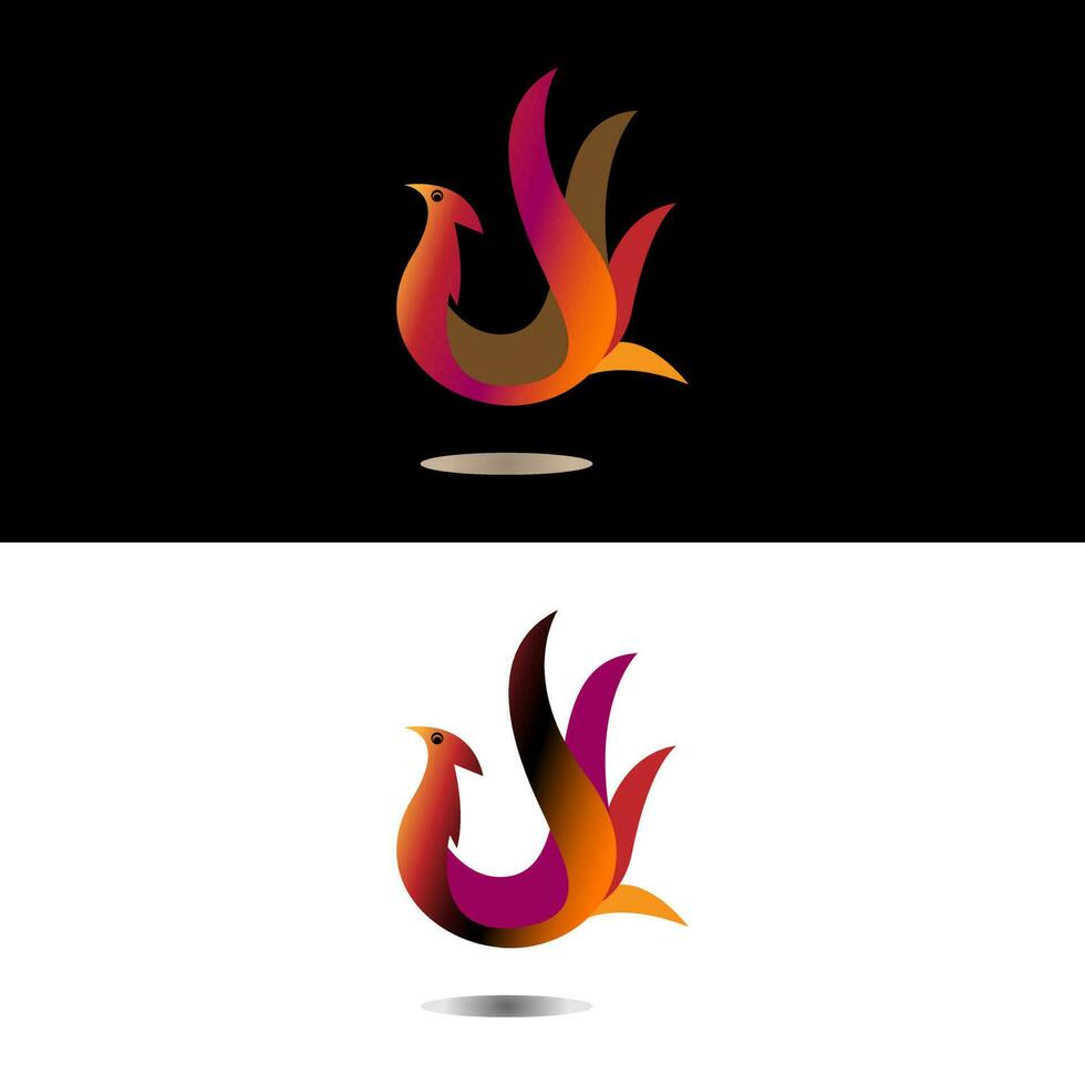 Rooster in elegant flame fire shape logo design vector