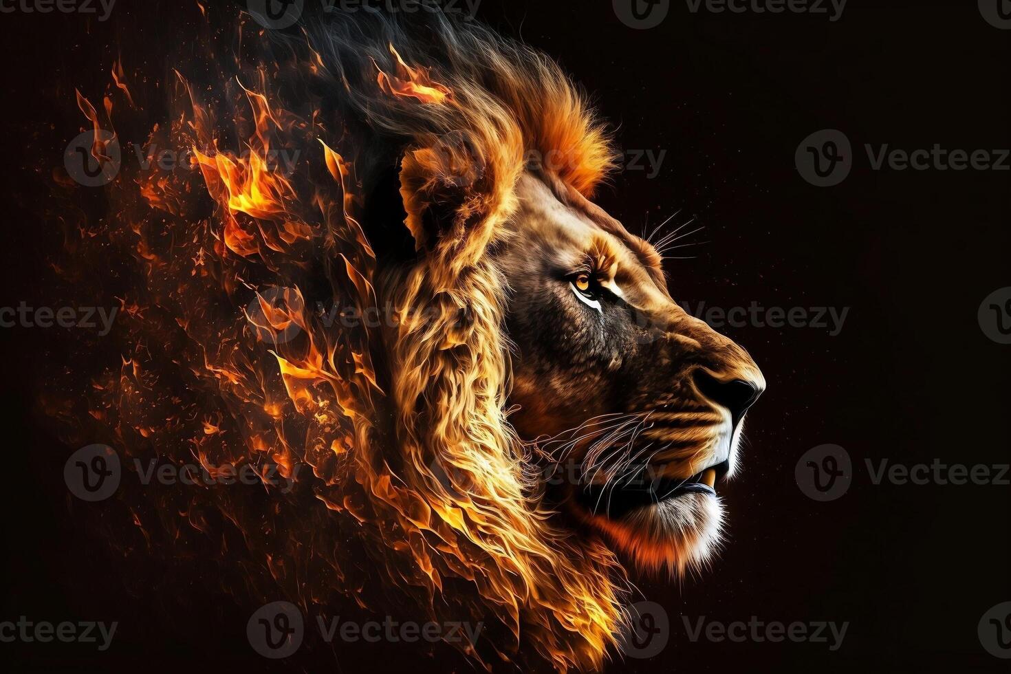 Creative Illustration of a Male Lion King Made of Fire with Hot Flames, photo