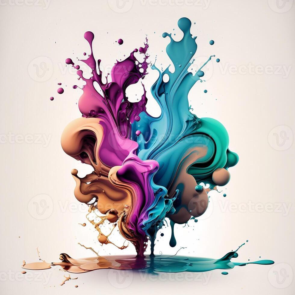 Colorful Ink Splash in Soft Watercolor Background, photo