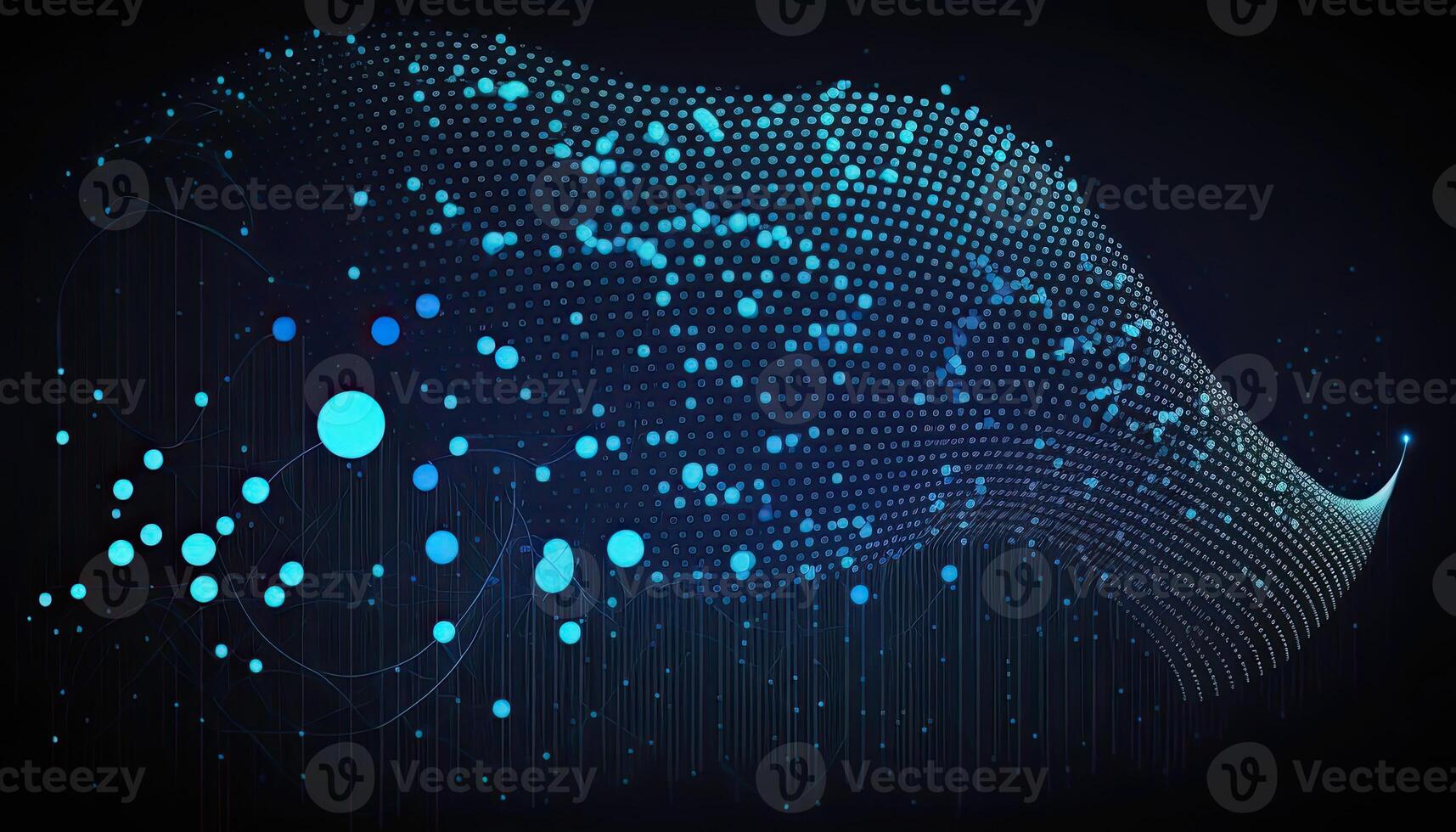Abstract Background of Connected Blue Dots or Points, Cyber Particle Waves. Big Data Stream. . photo