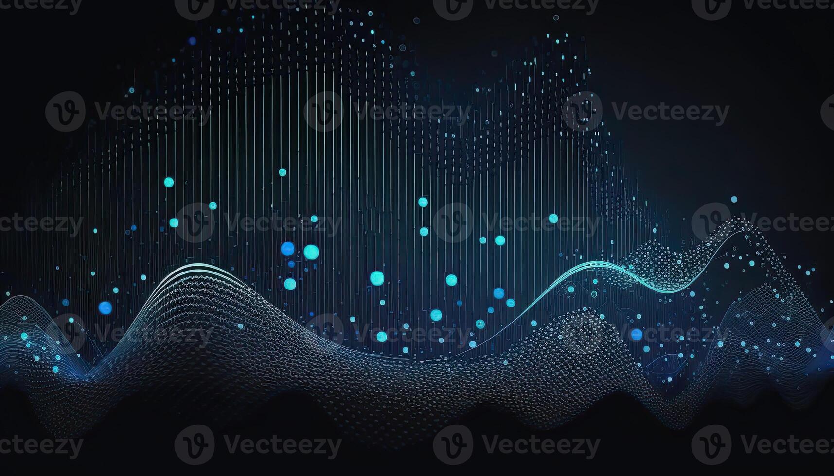 Abstract Blue Dots Connect and Aesthetic Wavy Lines Background. Big Data Stream. . photo