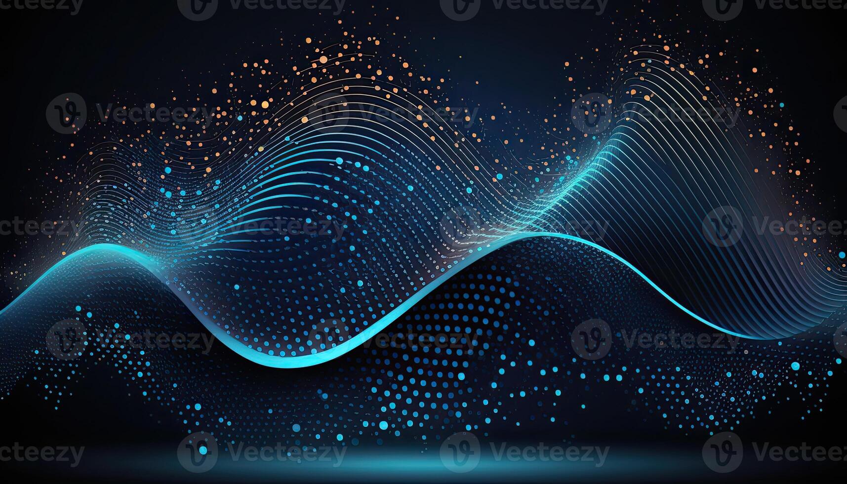 Abstract Blue Dots Connect and Aesthetic Wavy Lines Background. Big Data Stream. . photo