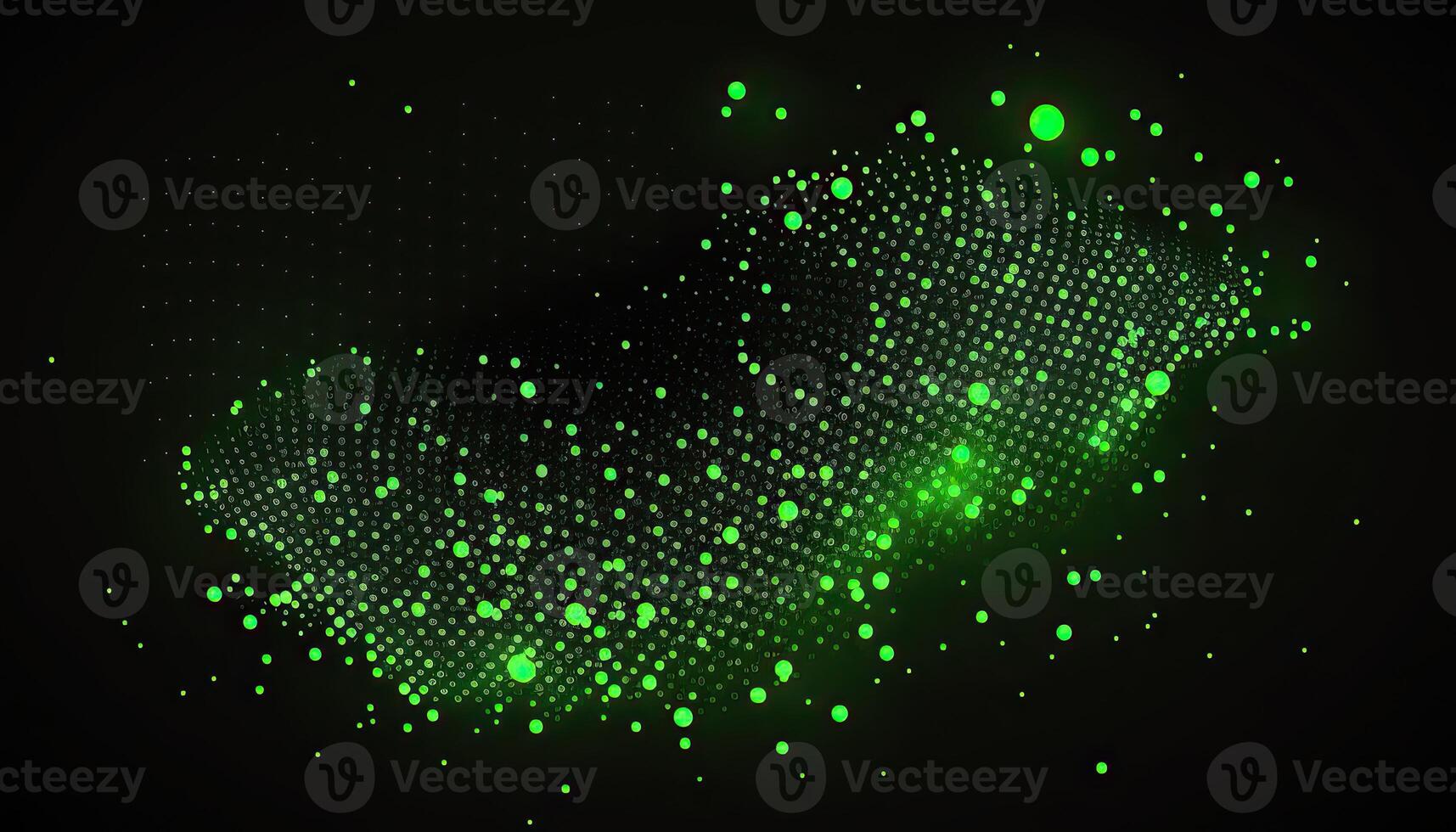Abstract Background of Connected Green Dots or Points, Cyber Particle Waves. Big Data Stream. . photo
