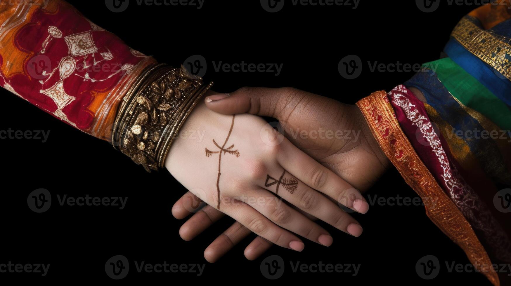 Friendly or casual handshake between Multicultural Asian Women in their traditional attires. . photo