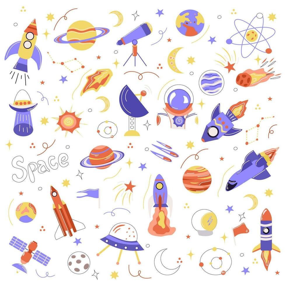 Cosmic Elements Vector Illustration Set Exploring the Depths of Space.
