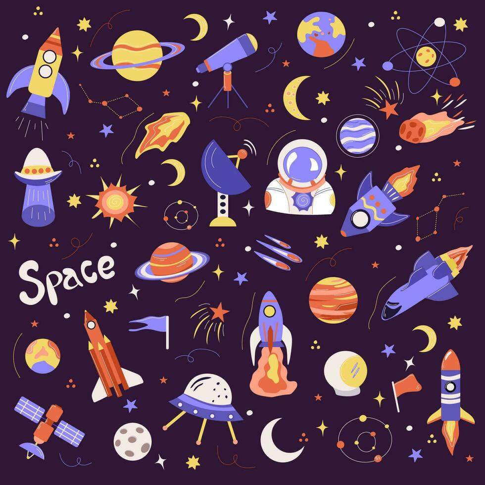 Cosmic Elements Vector Illustration Set Exploring the Depths of Space.