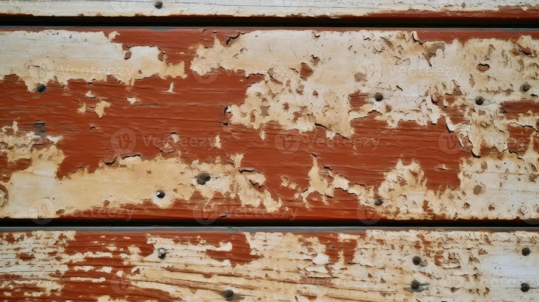 Top View of Red Rusted Paint Wood Texture Table, Background. . photo