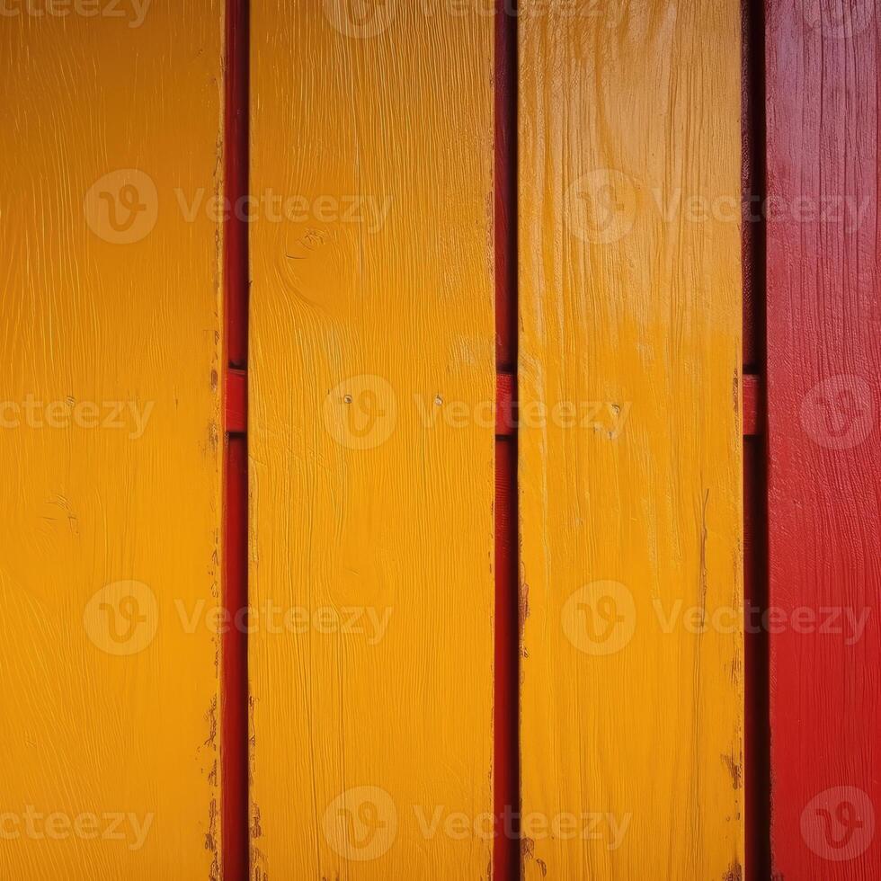 Top View of Chrome Yellow and Red Painted Wood Texture Background, . photo