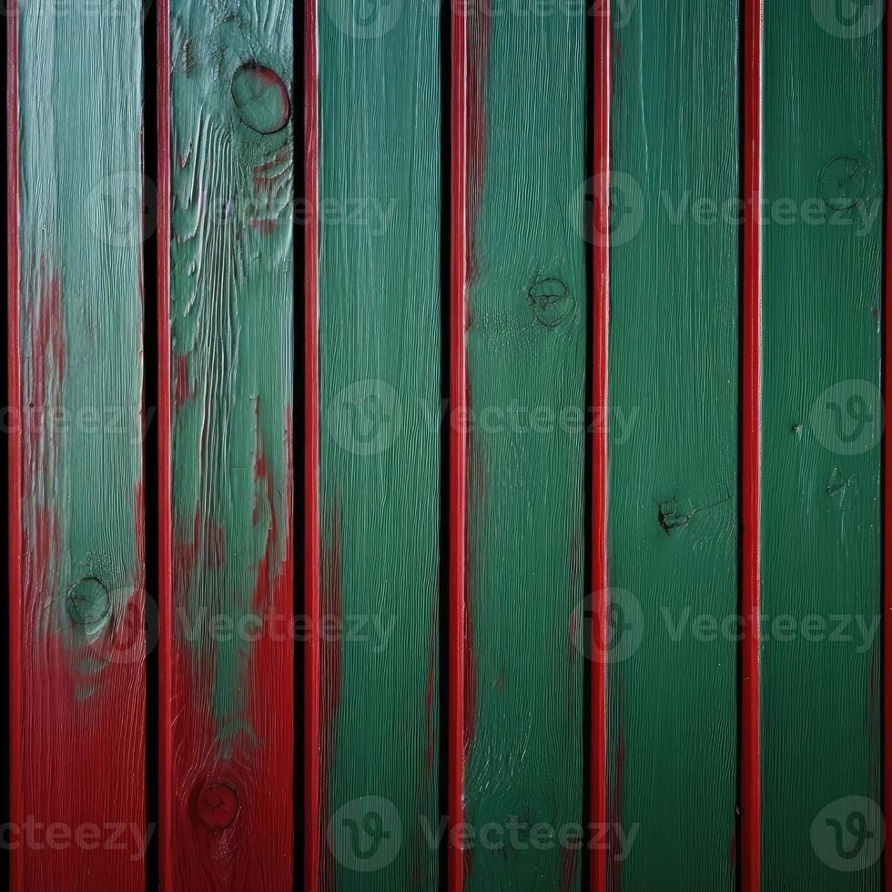 Texture of Red and Green Painted Plank or Wood Background, Top View. photo