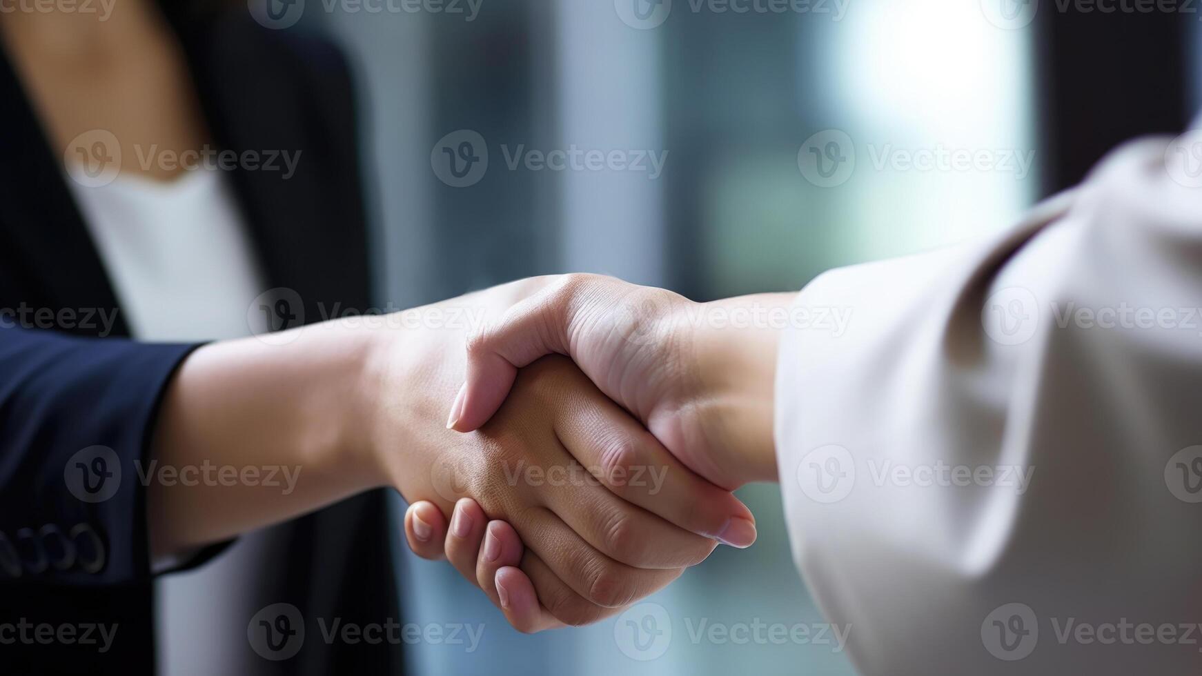 Cropped Image of Business handshake between two women Inside a modern bright office. . photo