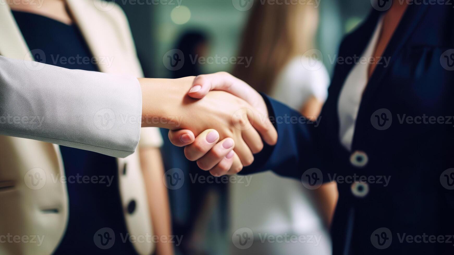 Cropped Image of Business handshake between two women Inside a modern bright office. . photo