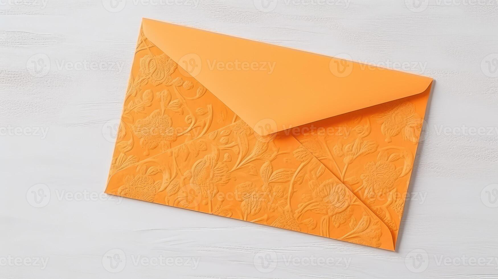 Customized Orange Floral Embossed Luxury Wedding or Event Card, Envelopes Created By . photo