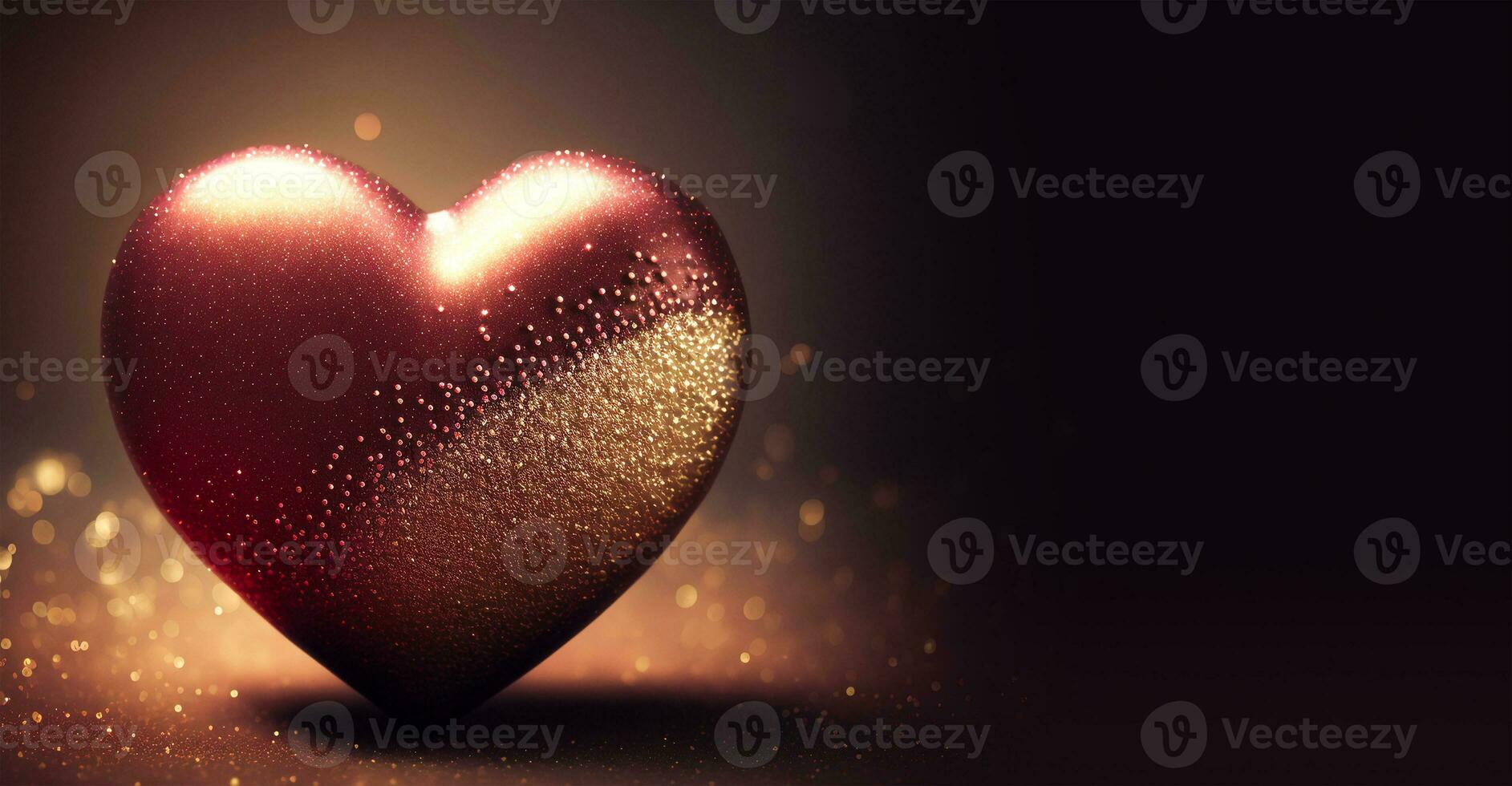 3D Render Of Shiny Copper Glittery Heart Shape On Sparkle Light Background. 3D Render. photo