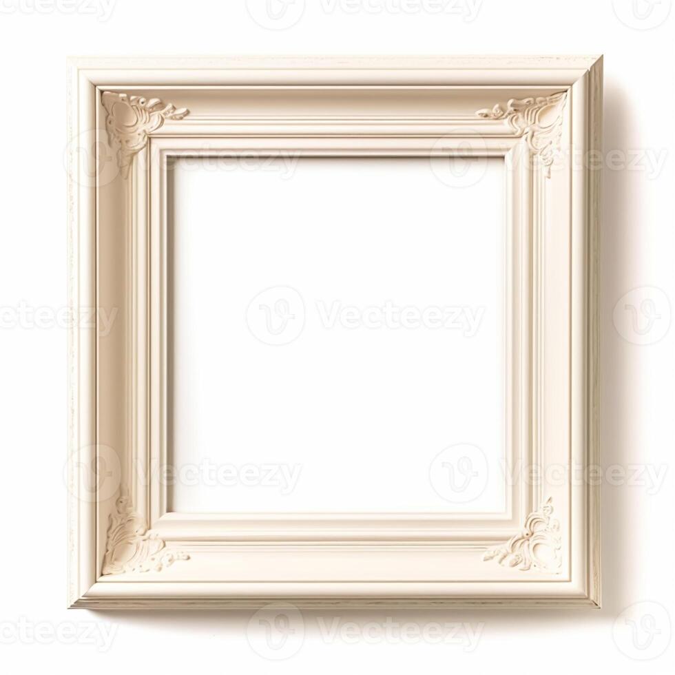 Empty vintage white wood square frame isolated on white background for wall art mockup, photo