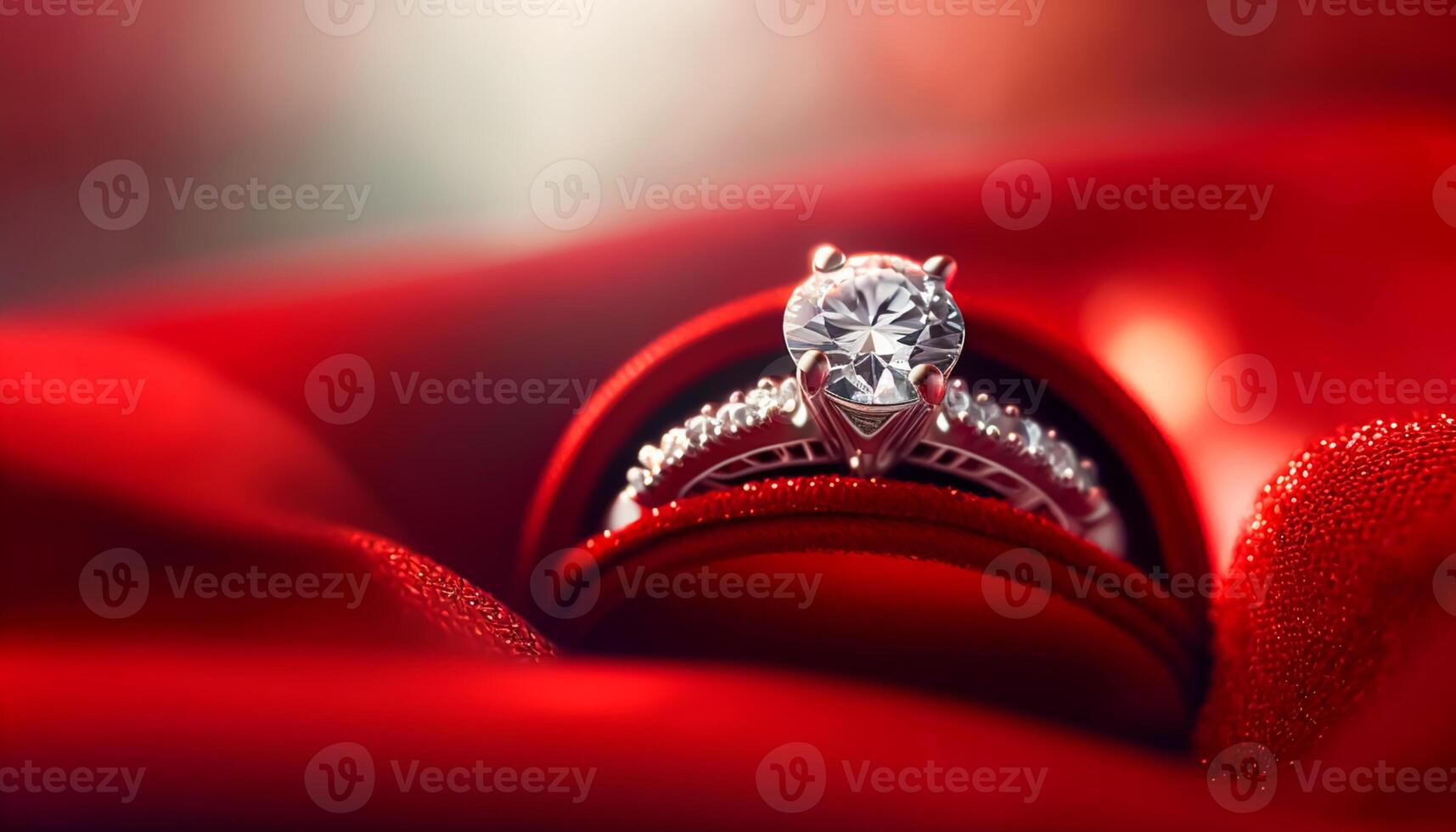 Diamond engagement ring in a luxury red box, for wedding, anniversary or a holiday gift for her. photo