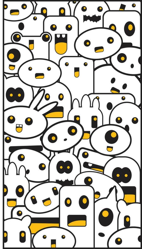 White and Yellow Doodle Monsters background vector