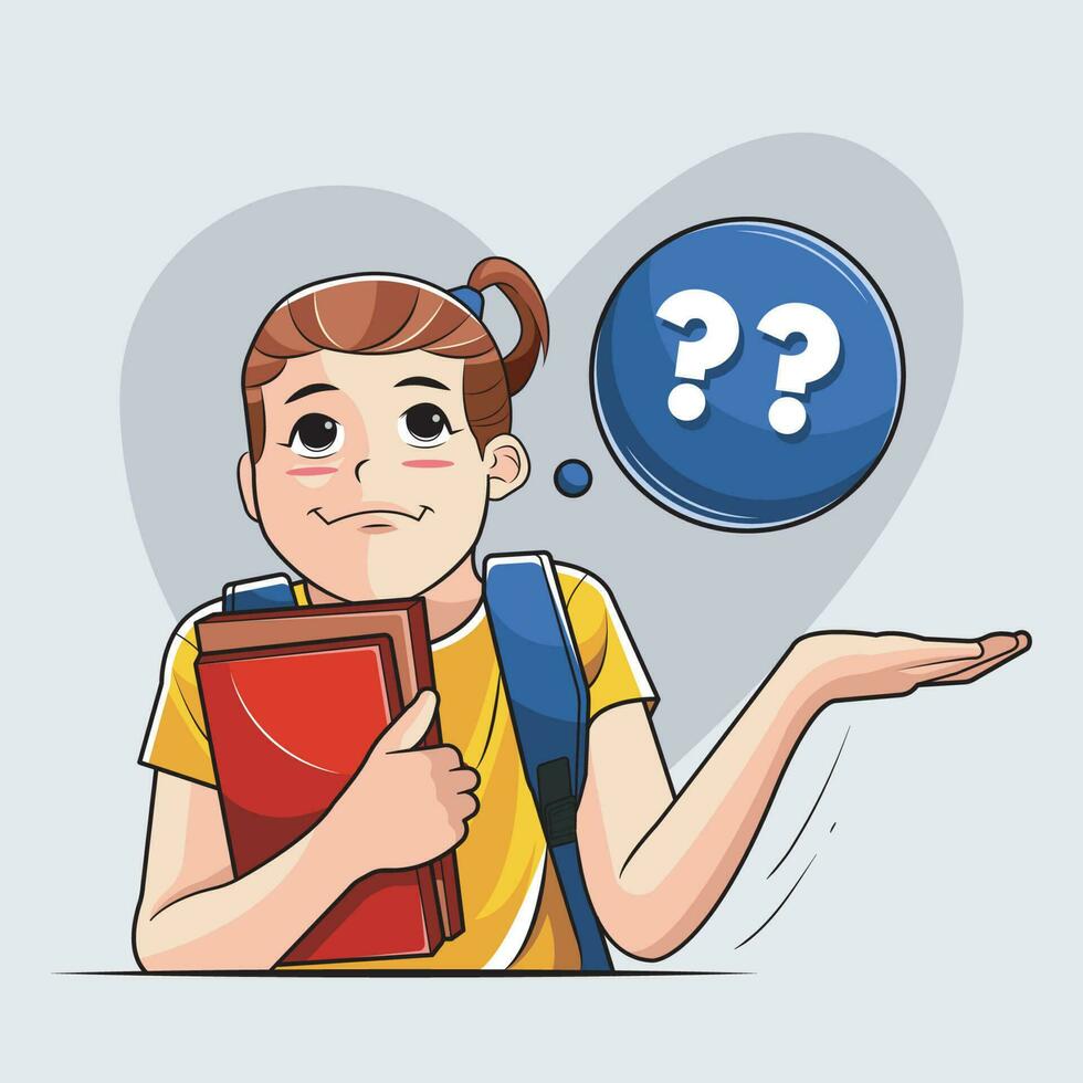 Back to school. Beautiful Girl Confused to Choose vector illustration free download