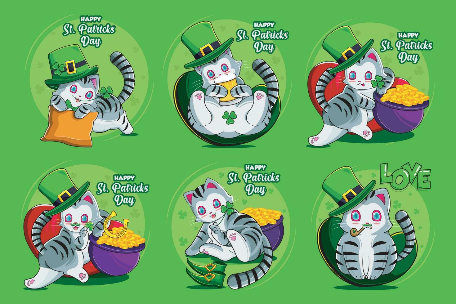 Set of Cats dressed as a leprechaun. Poster St. Patrick's Day vector illustration pro download