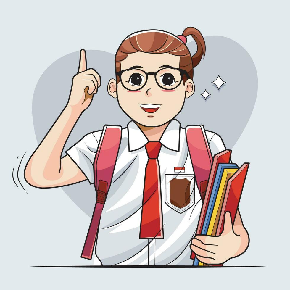 Back to school. Kid girl in School Uniform raises finger up vector illustration free download