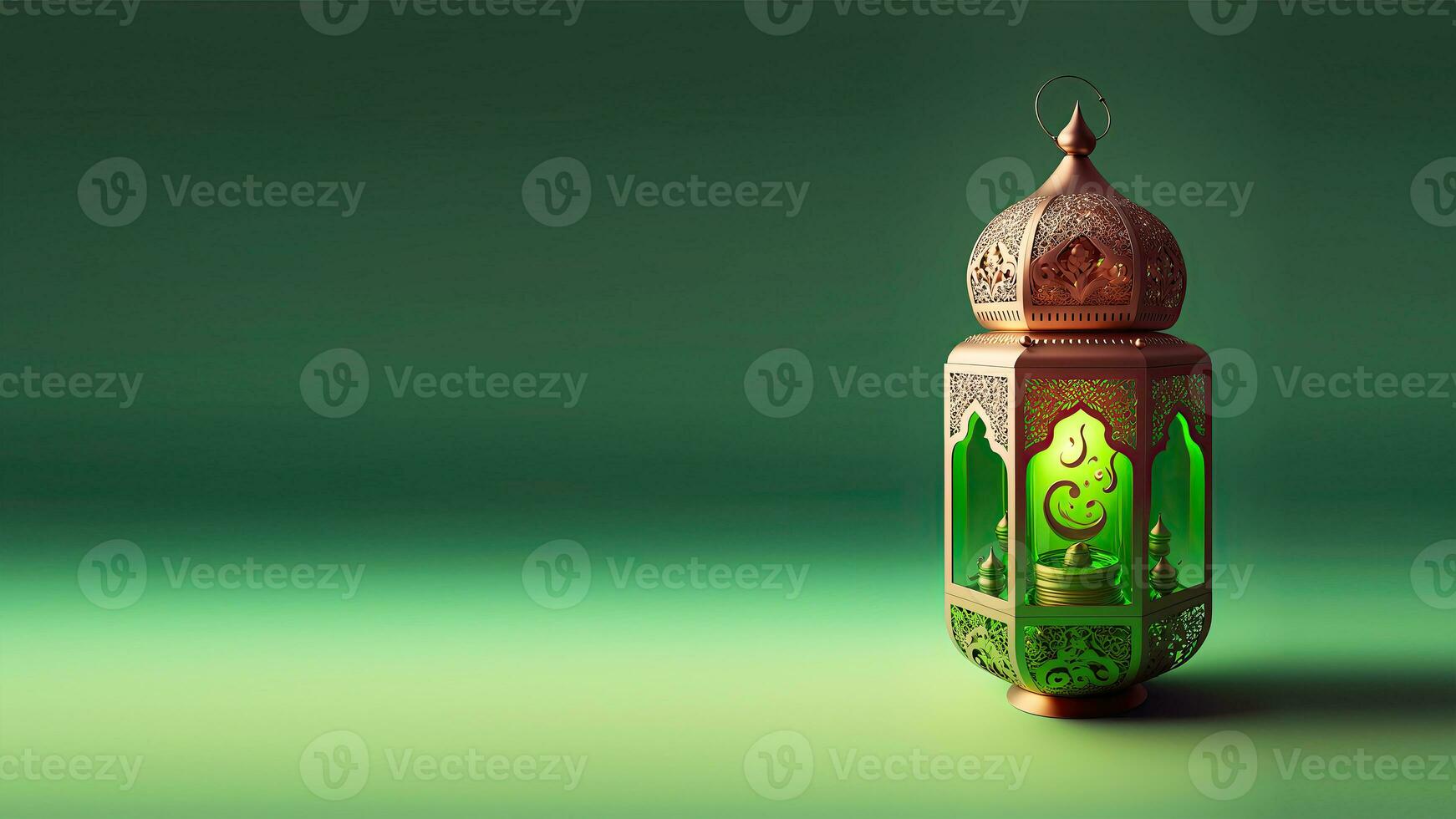 Realistic Arabic Lantern On Green Background. 3D Render. photo